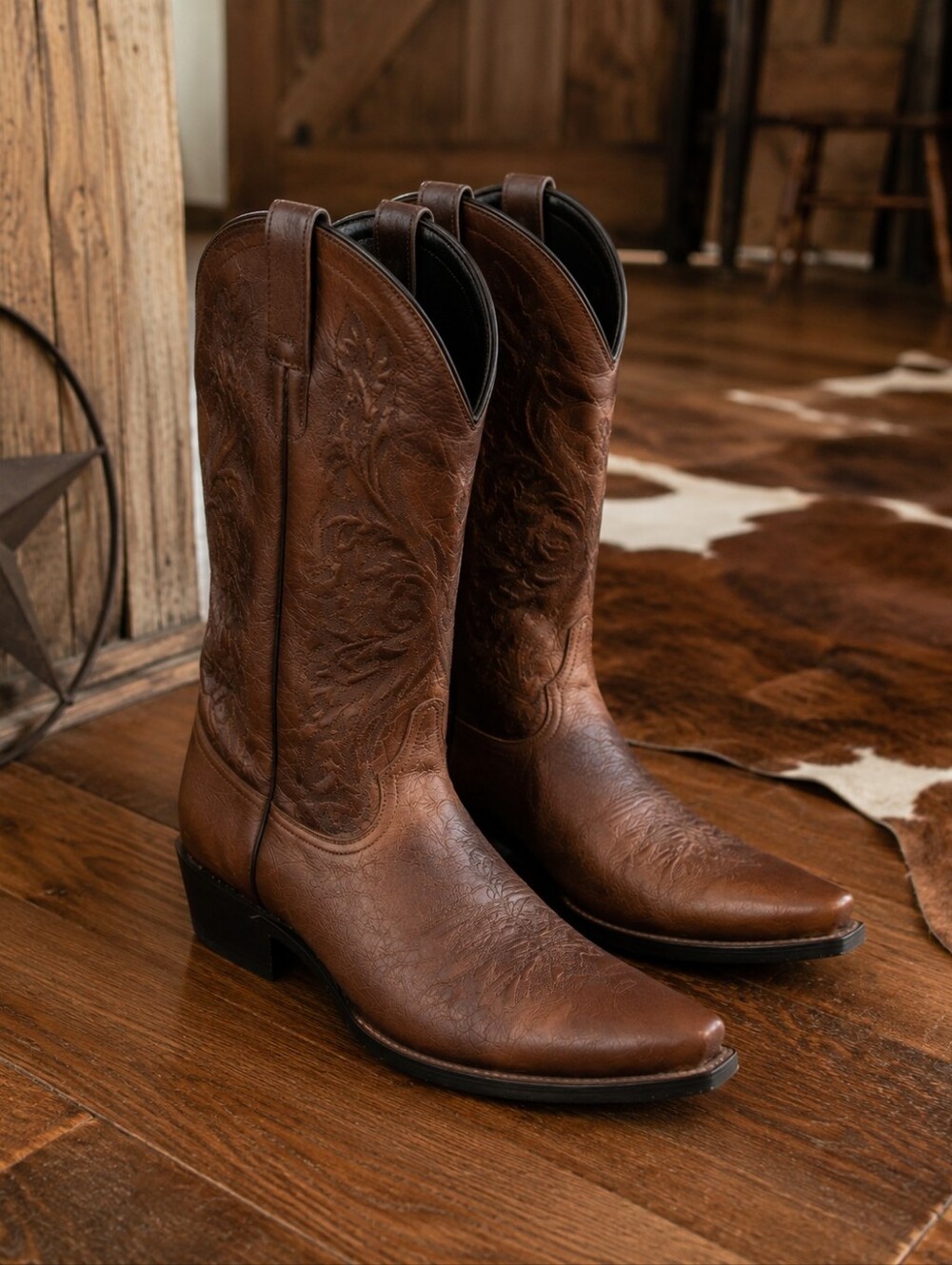 Men's Brown Leather Western Cowboy Boots Size 11